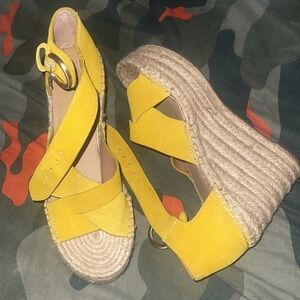 Marc Fisher Ltd Platform Wedge Espadrilles Suede Yellow Sandal Heel